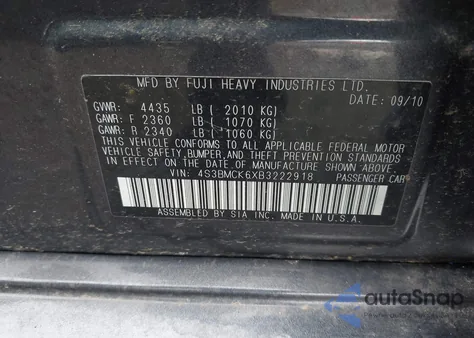 2011 Subaru Legacy 2.5I Limited из США, поврежденный, VIN 4S3BMCK6XB3222918